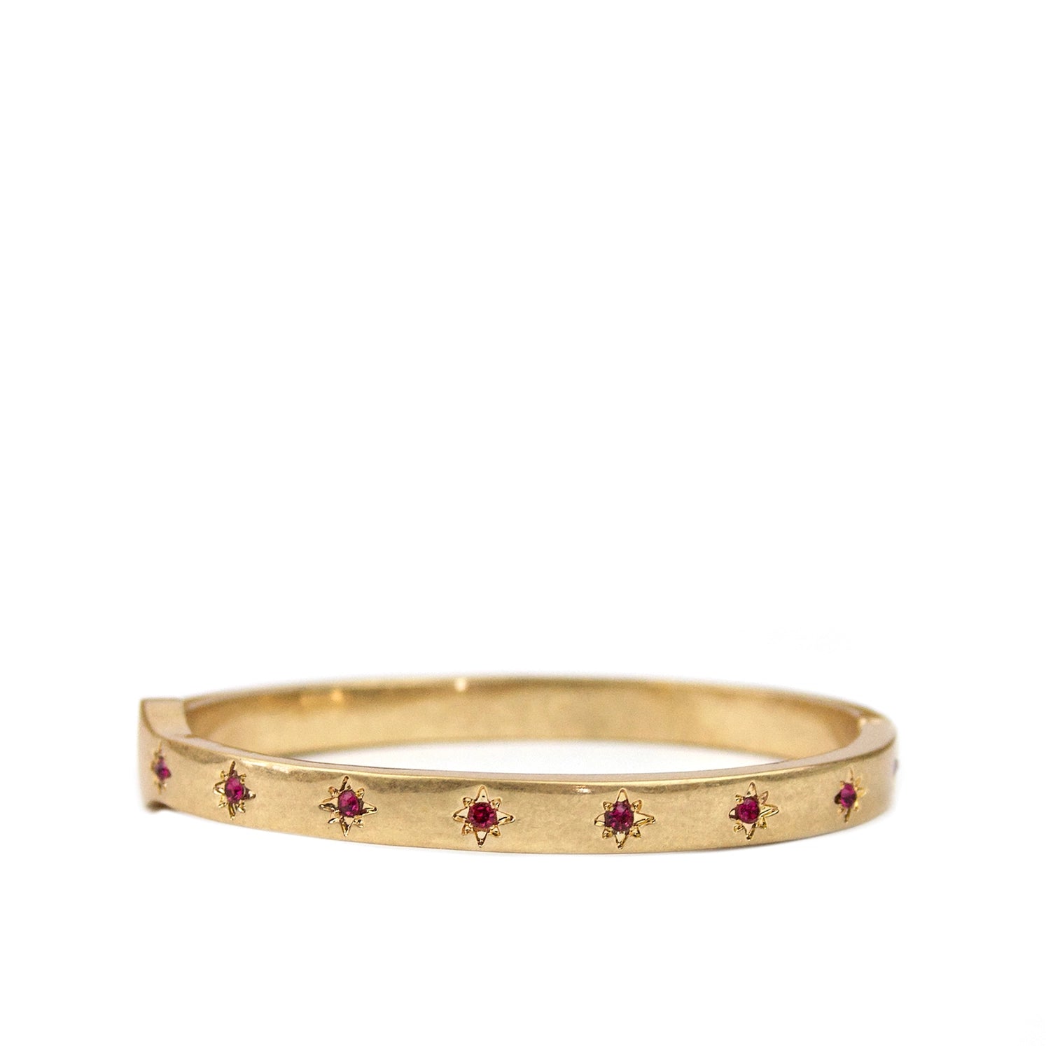 Marlyn Schiff Mini Crystal Starburst Hinged Bangle in Fuchsia