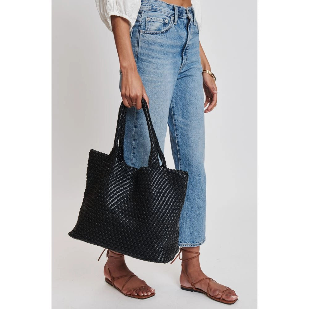 Moda Luxe Solana Woven Vegan Leather Tote in Black