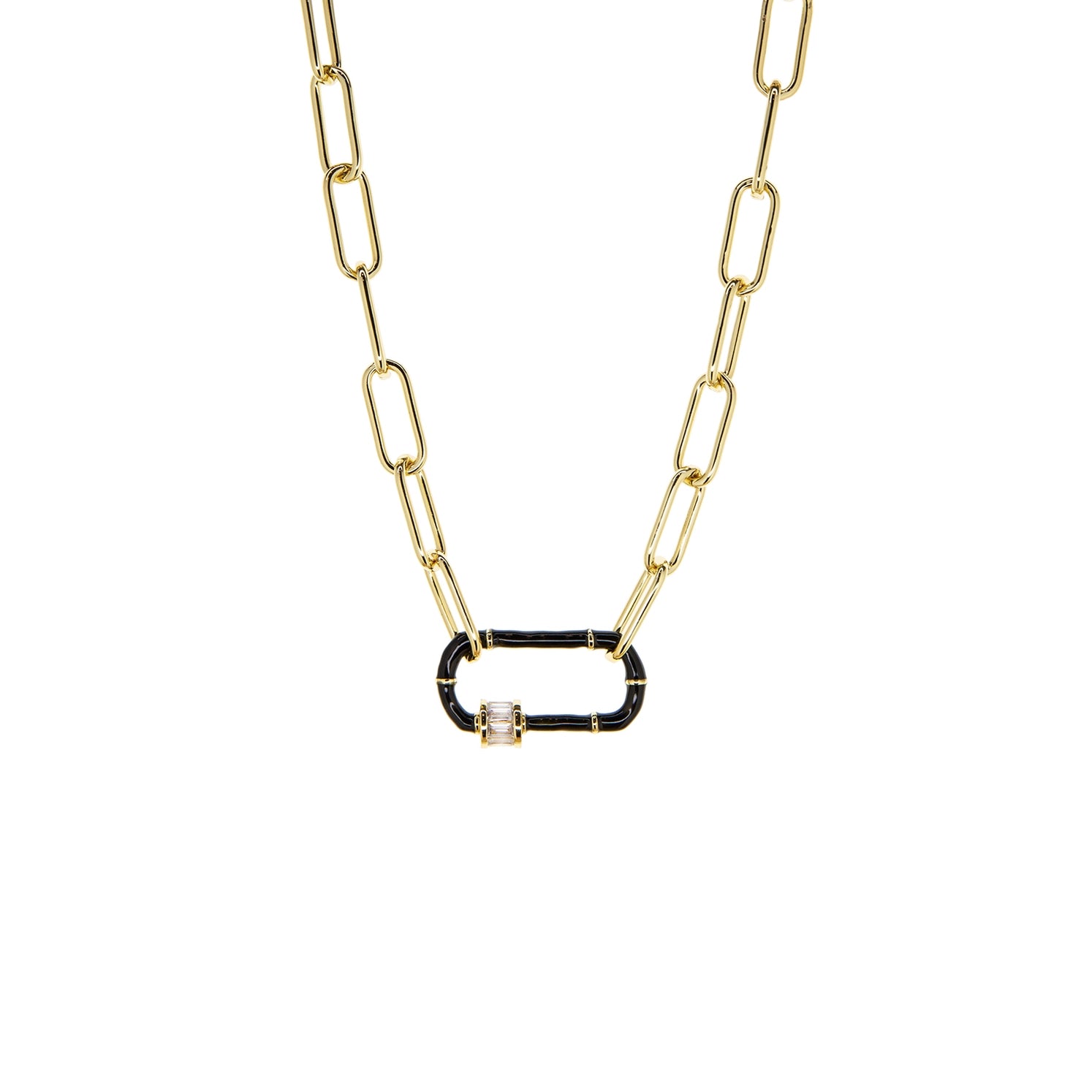 Marlyn Schiff Enamel Carabiner Brass Necklace