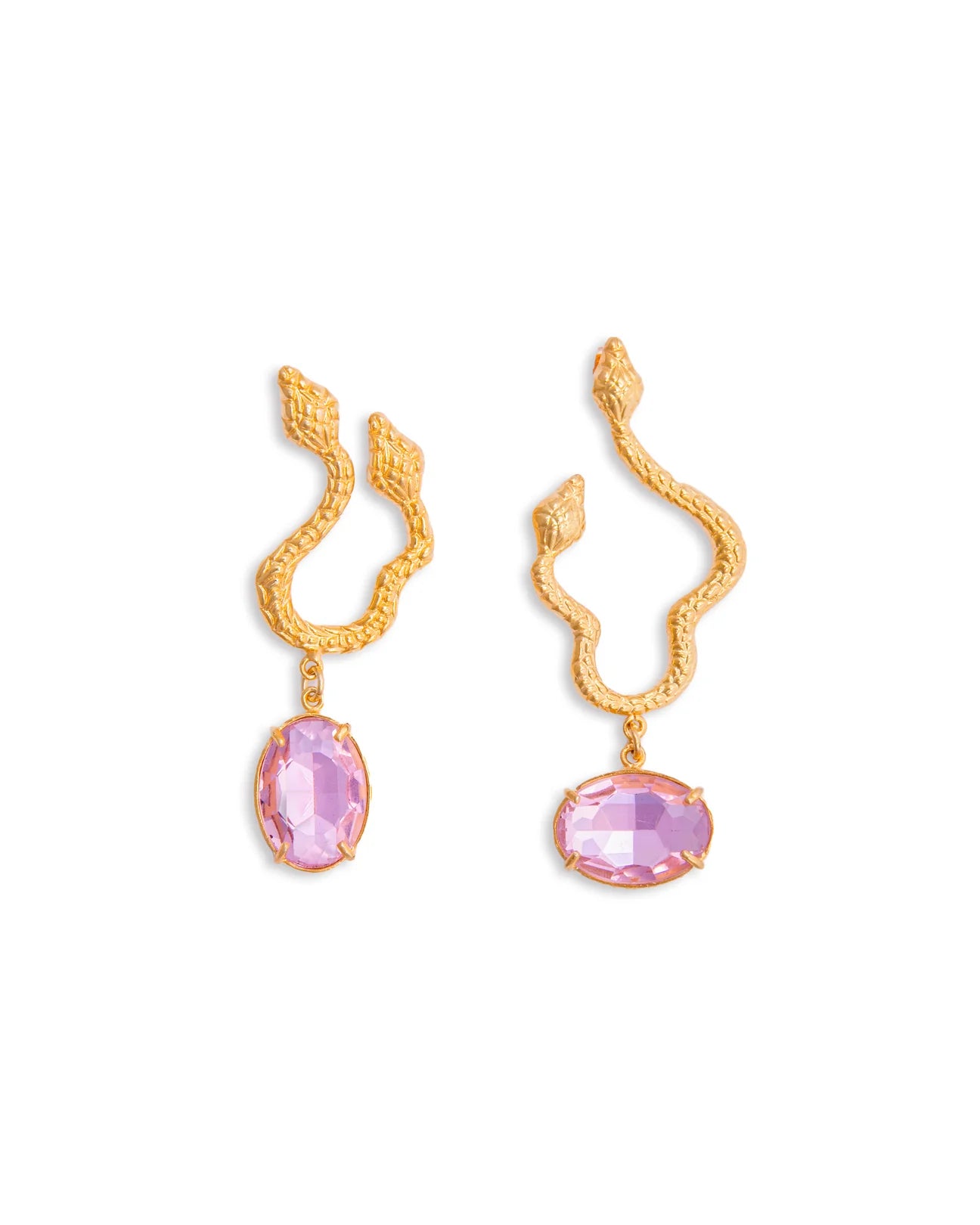 Natia X Lako Mismatched Snake Earrings with Pink Stones