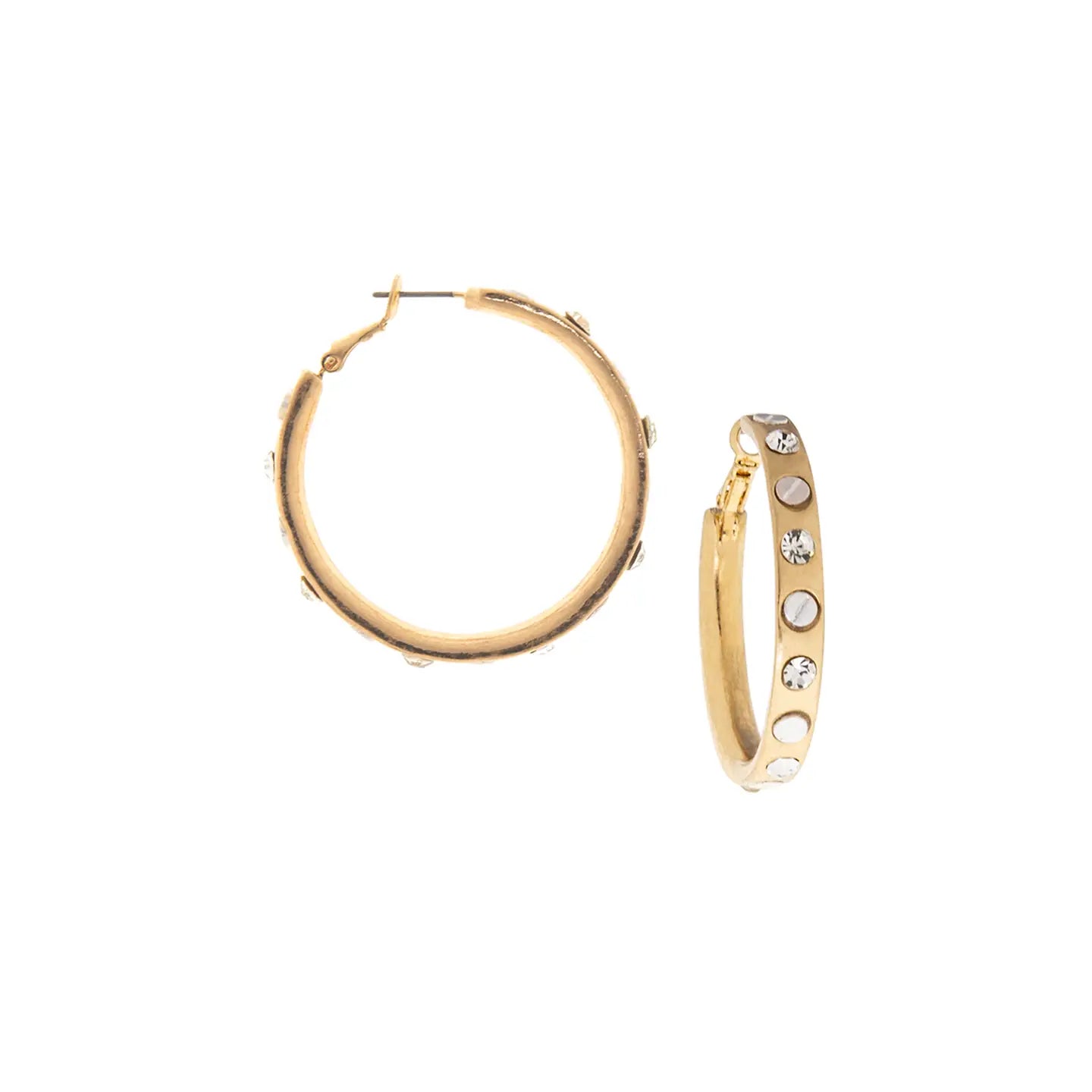 Marlyn Schiff Nailhead Gemstone Hoop Gold-Clear